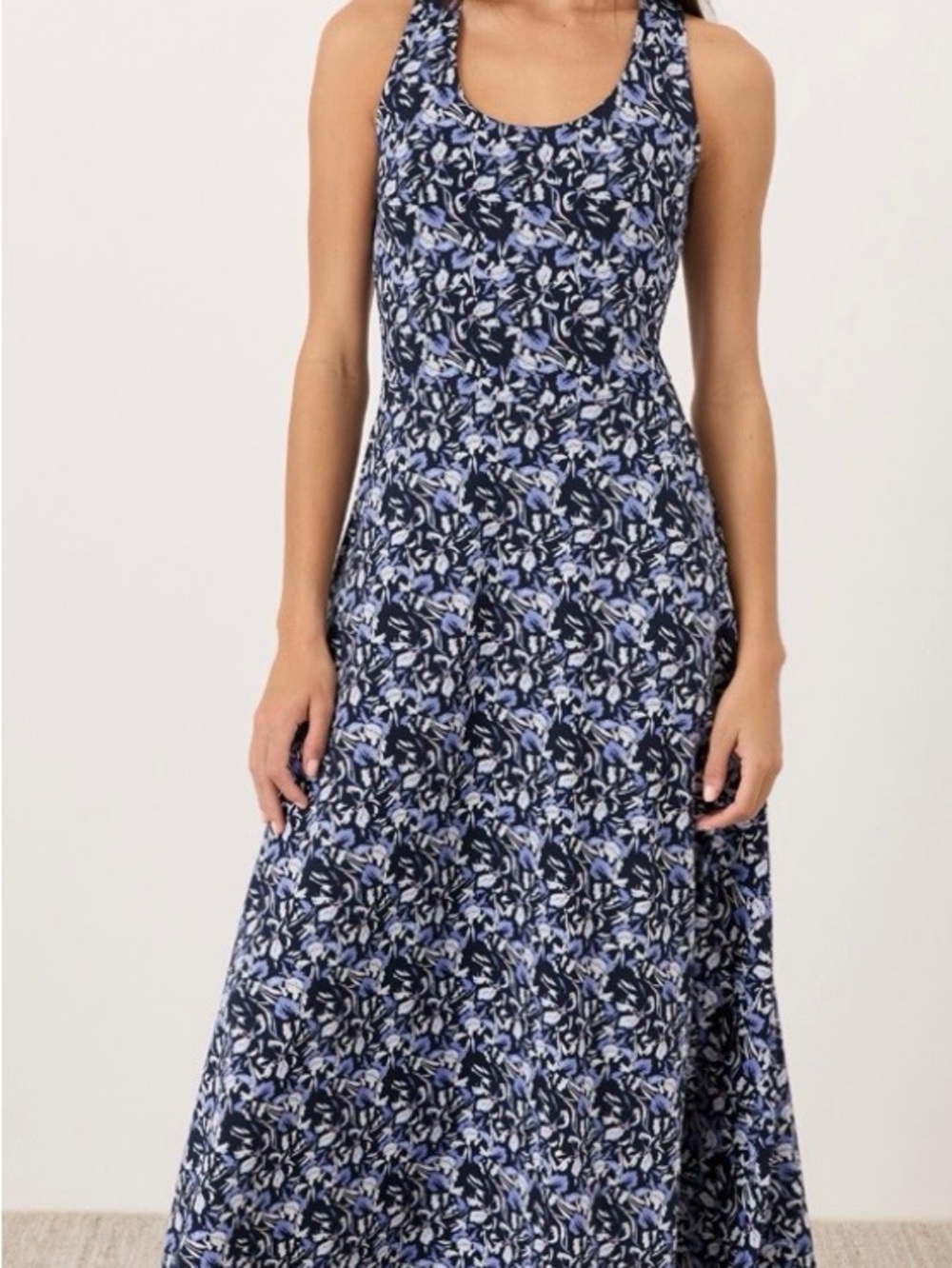 Pact Navy and Light Blue Floral Scoop Neck Maxi Dress